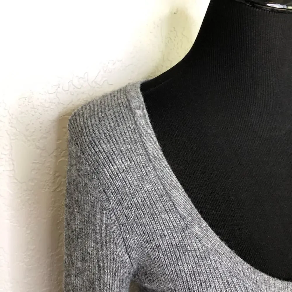 Soft Surroundings gray scoop neck ribbed knit sweater size Petite Small SP